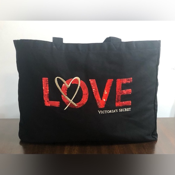 Victoria ’s Secret shoulder bag Love Heart graphic black.25”W X 26LX 16”H - Picture 1 of 8